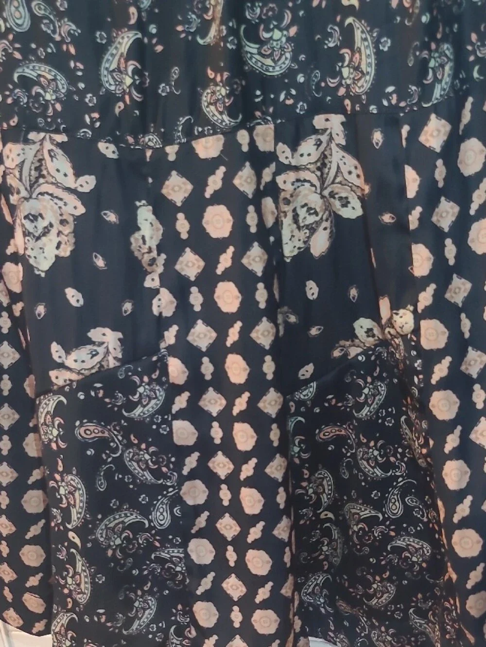Free People Black Long-Sleeve Paisley & Floral V-Neck Dress with Blush Accents